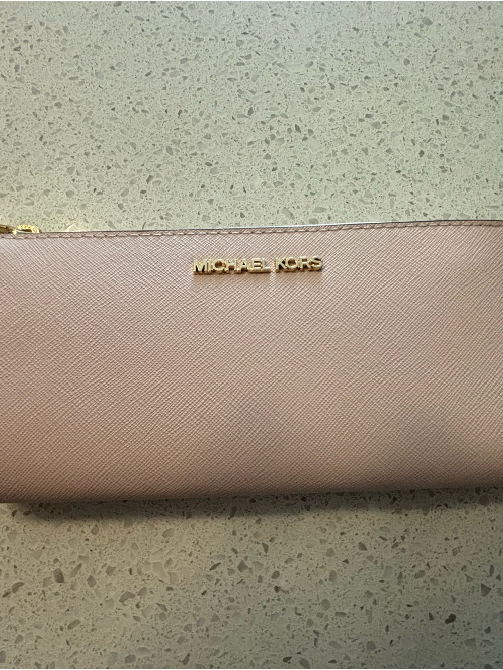 Michael Kors Rose Pink Saffiano Zip-Around Wallet with Gold Logo